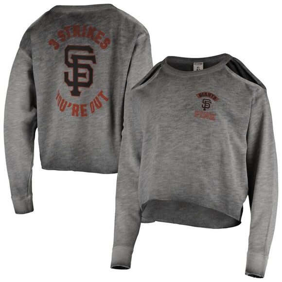 PINK Victorias Secret MLB San Francisco Giants Cold Shoulder Sweater Gray Large - Picture 8 of 8